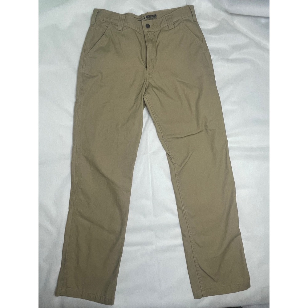 Carhartt Khaki Relaxed Fit Canvas Work Pants Mens Size 32 x 34 Tan Button Pocket